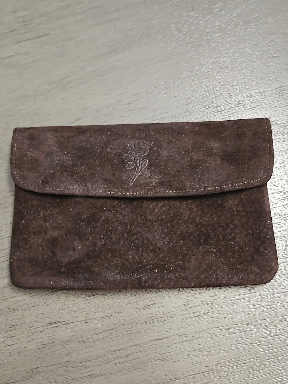 Vintage ROLF'S Brown Suede Leather Clutch Wallet 7.25x5 Holds Phone VGUC